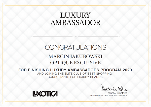 Certyfikat "Ambasador Luksusu" - Marcin Jakubowski