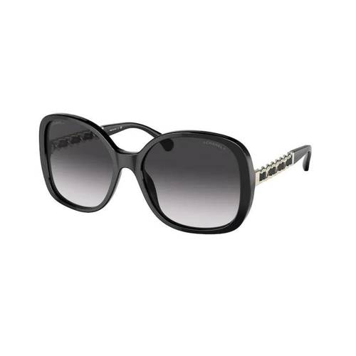 Pre-owned Chanel White/grey 5270-q Leather Trim Square Sunglasses